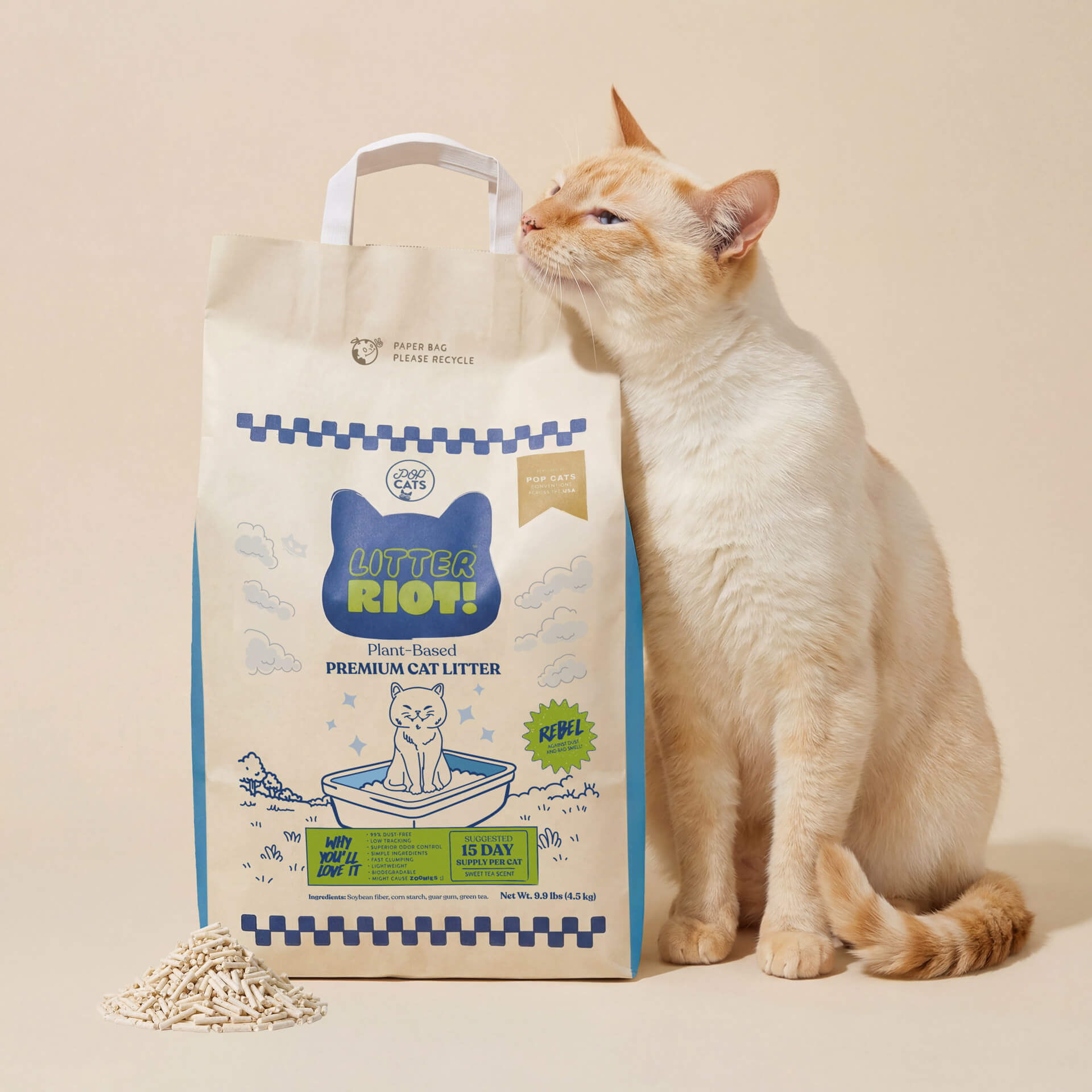 Litter Riot! Natural Plant-Based Cat Litter | High-Performance Soy Pellets – 9.9 lbs