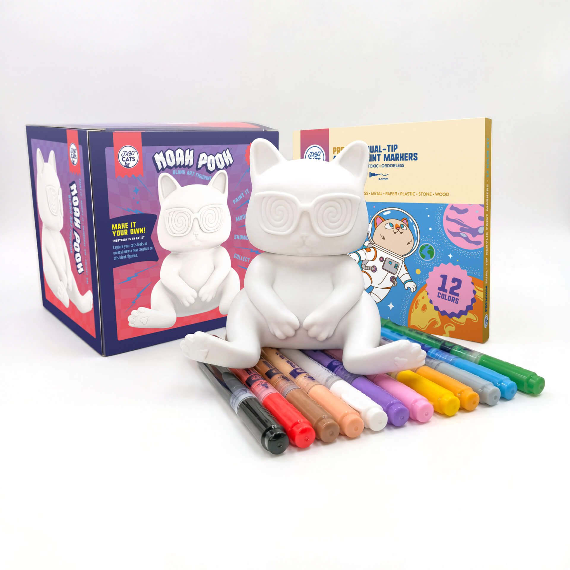 Noah Pooh Customizable Vinyl Toy Bundle with 12-Color Paint Marker Set