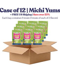 Case of twelve bags of POP Cats Michi Yums cat treats
