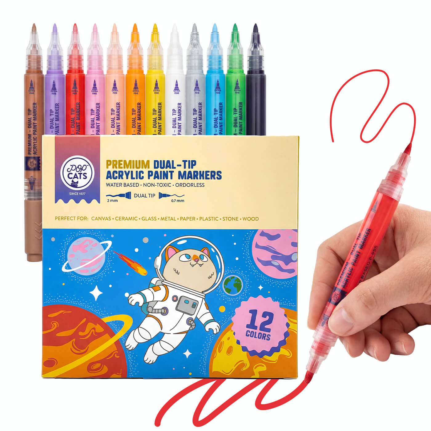 12-Piece Dual-Tip Acrylic Paint Markers by POP Cats